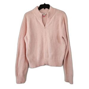 NO BOUNDARIES Fuzzy Light Pink Full Zipper Sweater Kids XL